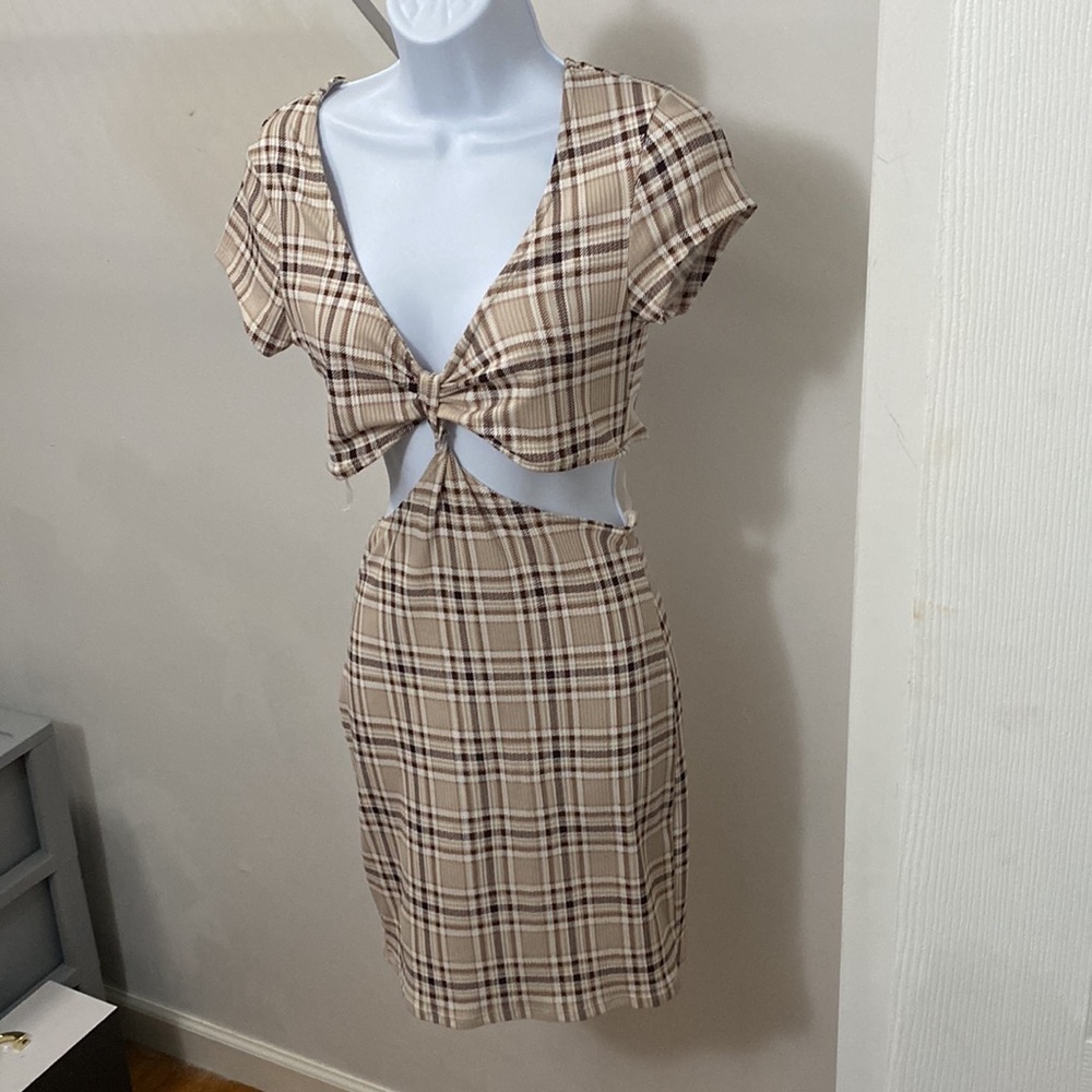 Cutout plaid dress